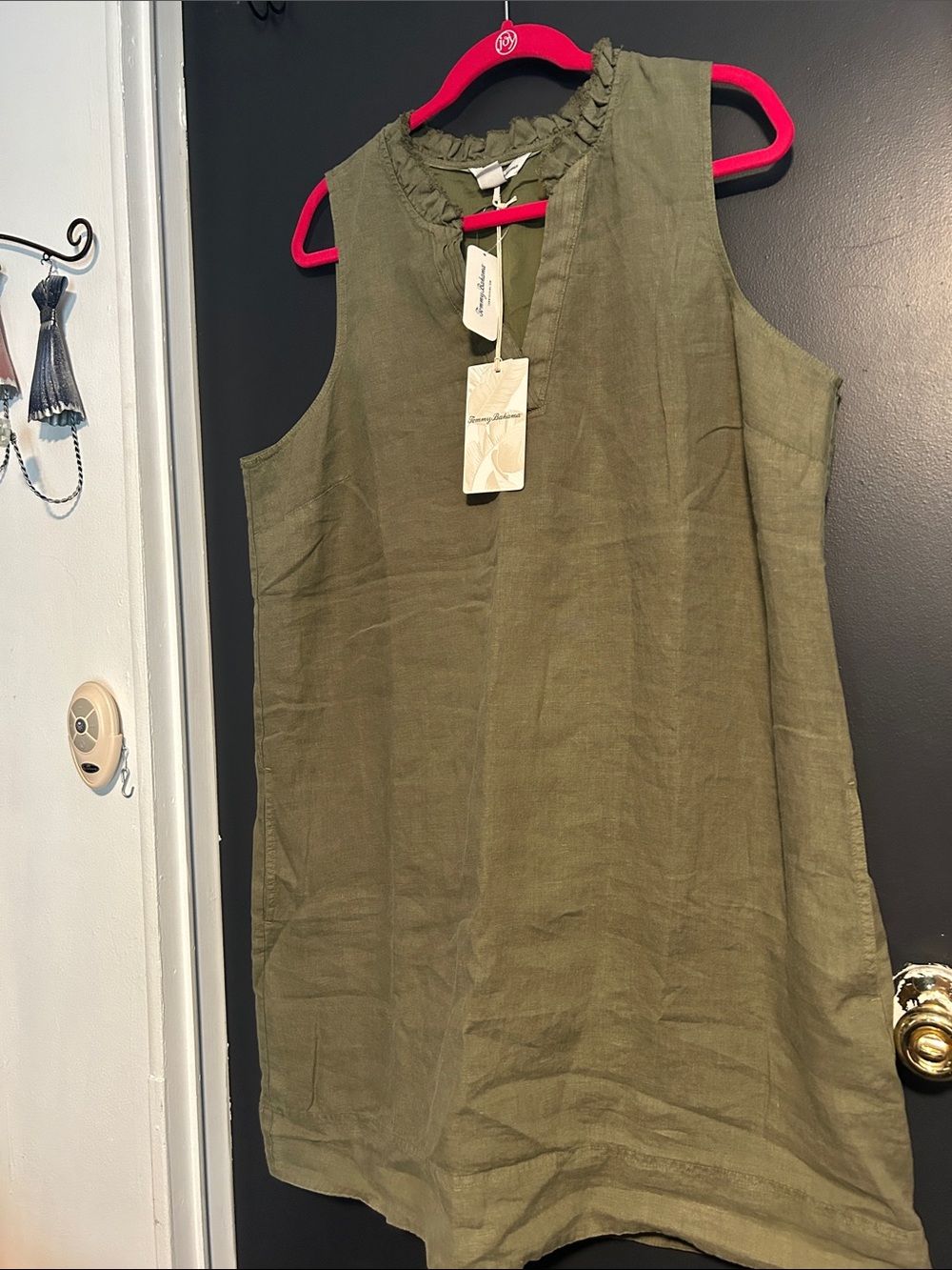Tommy Bahama Olive Green Sleeveless Ruffle Tunic